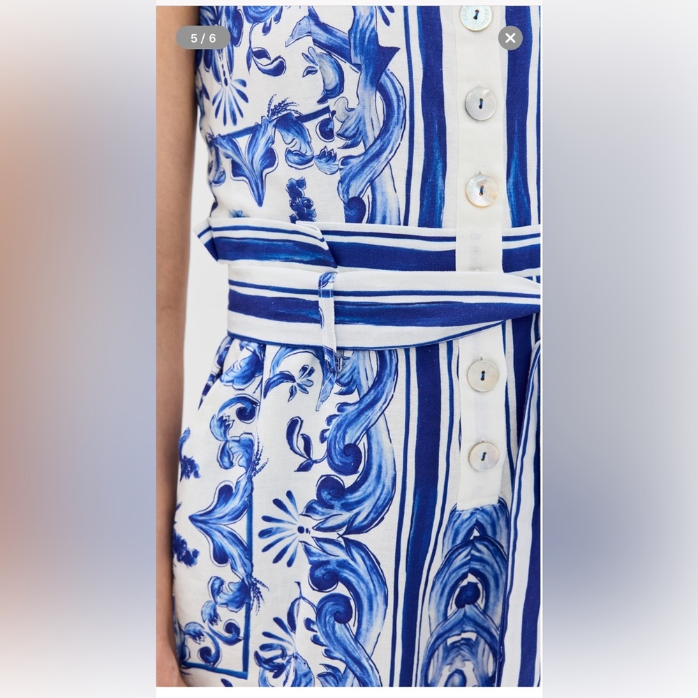 FARM Rio Blue and White Printed Belted Romper - Picture 2 of 9